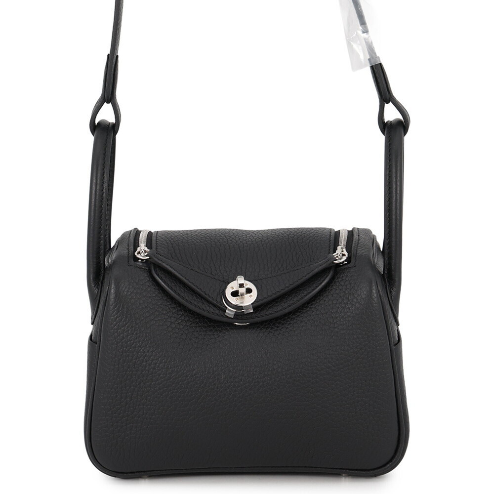 Hermes Lindy Mini handbag, black, Taurillon Clemence leather, G stamp, HERMES...